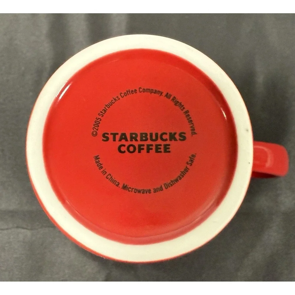 Starbucks Coffee Mug 2005 Red Brown Polka Dot Tall Tapered Ceramic 16oz